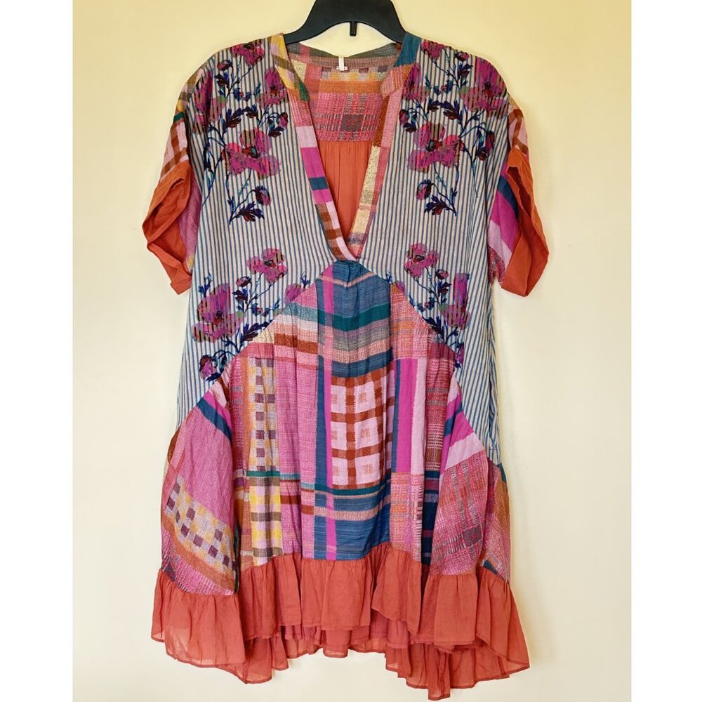 Free People NWT Agnes Patchwork Mixed Print Boho Mini Dress - Size M